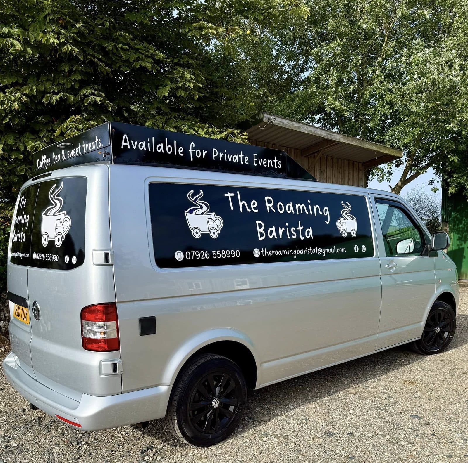 Side wordmark detail of the Roaming Barista van